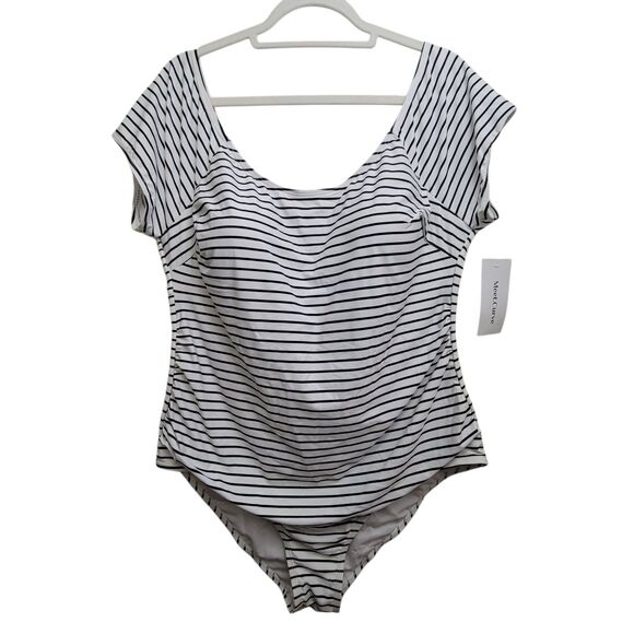 Meet. Curve Striped One Piece Swimsuit Attached Molded Bra Pads Size 3XL - Picture 1 of 9